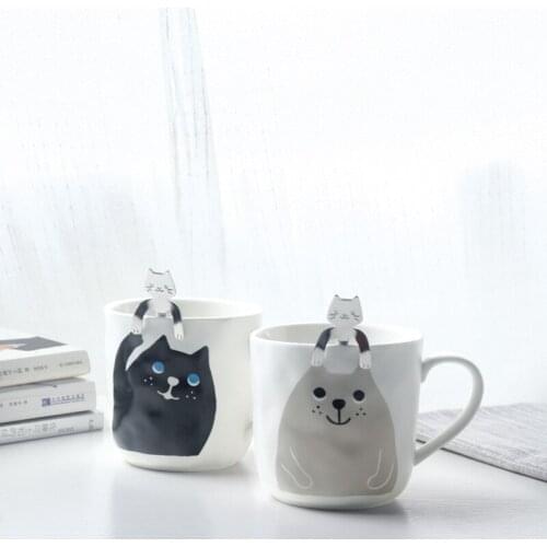 Cartoon Cute Ceramic Coffee Mug Creative Cat Mugs with cat Spoon Animal Mugs Drinkware Christmas Gift