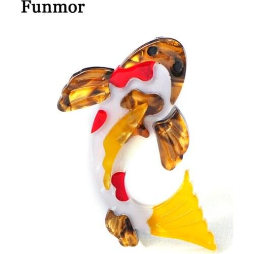 FUNMOR Limited Edition Fish Brooch Handmade Acrylic Resin Animals Badge Adornment Brooches For Women Kids Scarf Buckle Hijab Pin