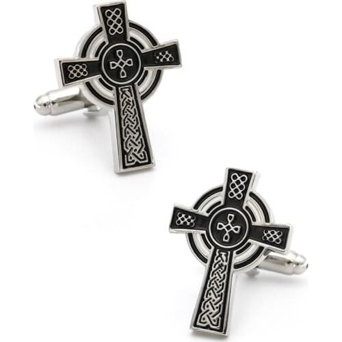 Mens Vintage Cross Cuff Links Copper Material Black Color