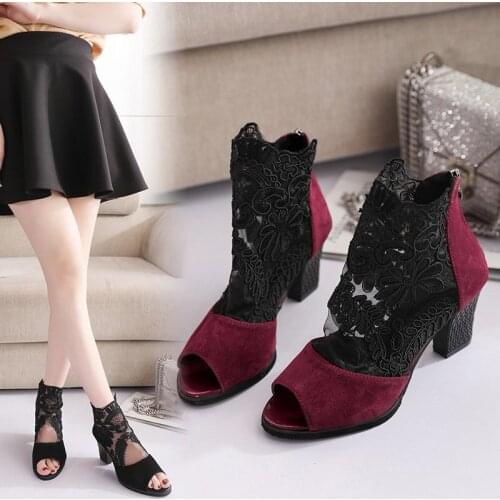 Bahar kadın pompaları örgü deri çiçek yüksek kalın topuk şerit platformu fermuar Peep Toe bayanlar ayakkabı üzerinde kayma Zapat