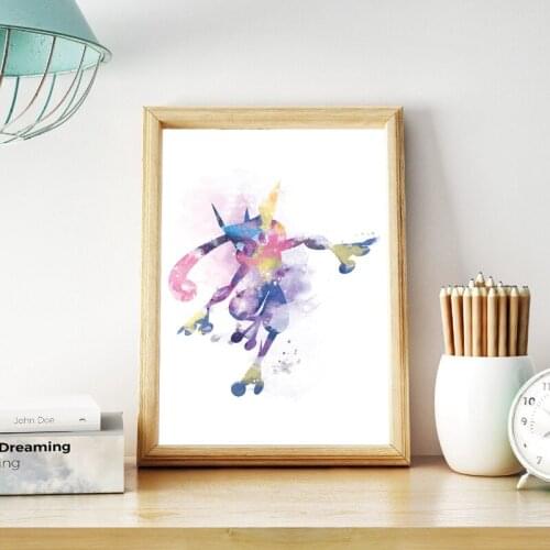 Greninja Watercolor Game Poster Prints , Cartoon Anime Game Wall Art Canvas Painting Picture Gift Baby Room Decor