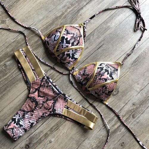 Gold-plated bikini with leopard print swimsuit Women Sexy Push-up Padded Bra Bandage Bikini Set Swimsuit Swimwear Bathing