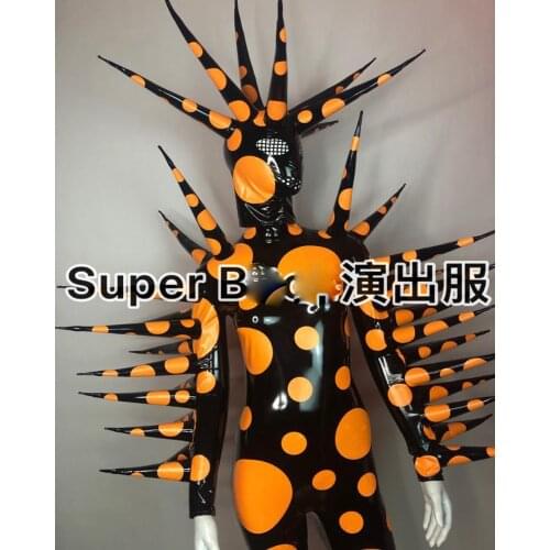 Sexy black show costumes patent leather one-piece custom bar gogo party Super girl costume