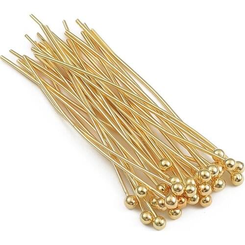 50pcs/lot 16/20/25/30/35mm Length 18k Gold Plated Metal Ball Head Needles DIY Headpins For Jewelry Making Findings Accessories