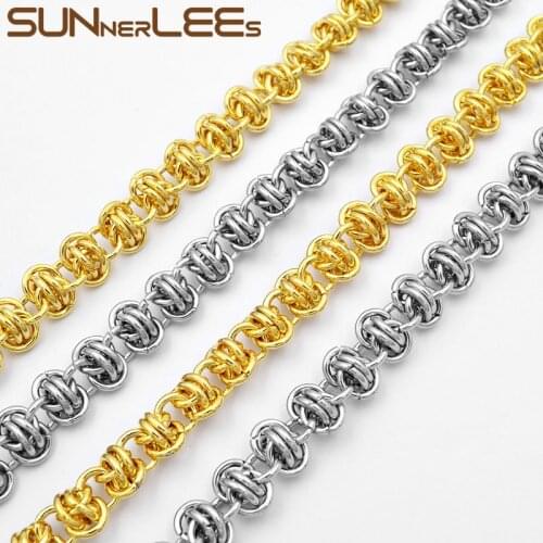 SUNNERLEES Fashion Jewelry Stainless Steel Necklace 10mm Link Chain Silver Color Gold Plated Mens Womens Gift SC47