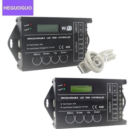 LED Time Dimmer RGB Controller TC420 TC421 WIFI DC12V-24V 5 Channel Total Output 20A Common Anode Programmable Time Controller