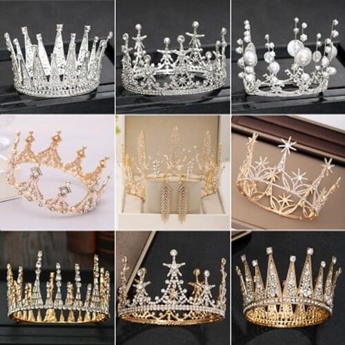 Baroque Crystal pearl Tiaras Crowns Wedding Hair Accessories Bridal Crown Diadem Gold Rhinestone Wedding Tiara Bridal Hair Jewel