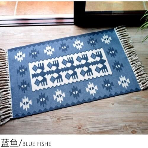RAYUAN Nordic Style Woven Cotton Rug Mat Carpet Bedside Tatami Floor Mat Anti-skid Doormats 60x90CM 60x130CM