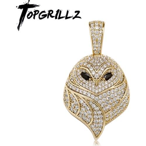 TOPGRILLZ Iced Owl Pendant Necklace In Yellow Gold With Iced Micro Pave Cubic Zirconia Hip Hop Personalized Jewelry For Gift