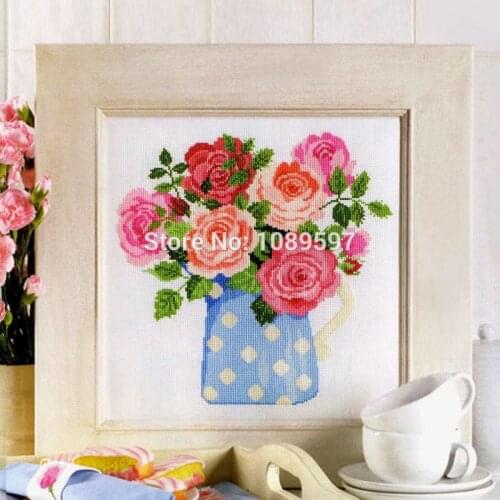 Fishxx Cross Stitch,Col135-1 [abundance of roses] flower vase plant,soluble printing,accurate pattern,11CT,Need to embroidery