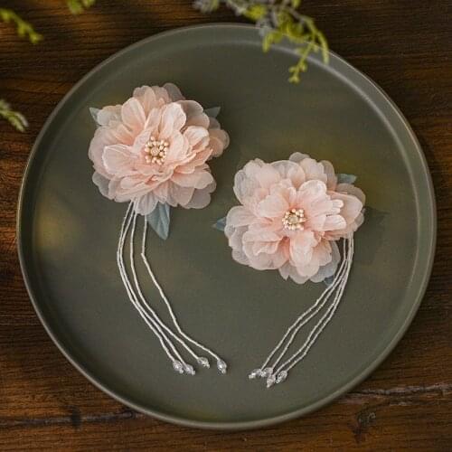 Chinese Style Silk Flower Hair Clip Long Tassel Hairpin Head Flower Barrettes Retro Hanfu Hair Accessories Luxury Gift for Women