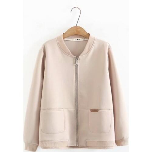 Plus size stand collar zipper loose women coat 2021 Casual spring autumn Women baseball jacket black orange sky blue Beige