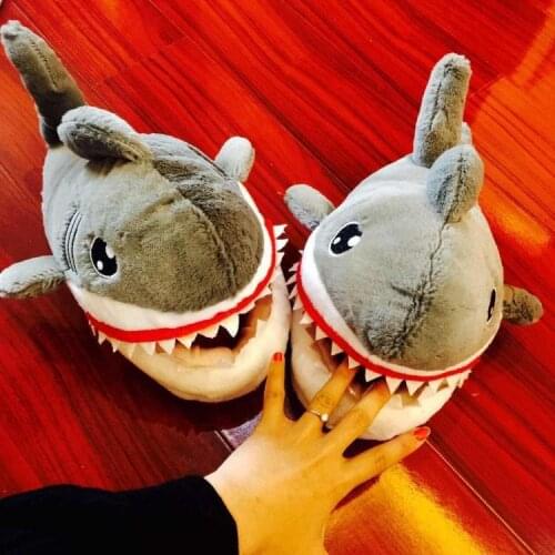 Apanzu Cartoon Shark Funny Couples Shoes Lovely Indoor Slippers Ladies Home Shoes Women Winter 2021 Fashion Plush Warm Slippers
