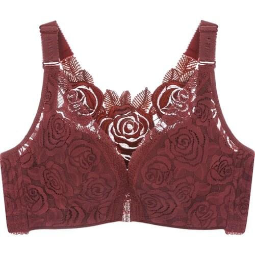 Rose Embroidery Beauty Back Bra Sexy Seamless Front Closure Bra Plus Size Bras for Women Big Size Roses Adjustable Bras 75-100AB
