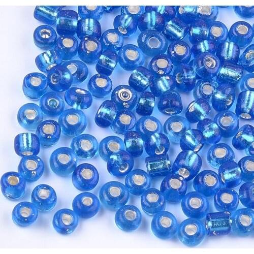 1 Bag Transparent Silver Lined Seed Beads Loose Beads 5~6mm with 1.2~2mm Hole for DIY Craft Jewelry Making, about 2500pcs/bag