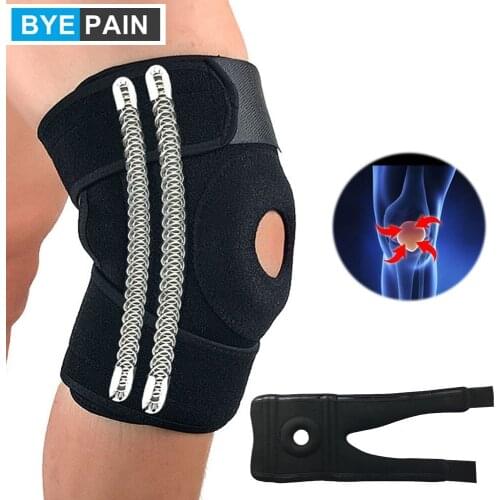 1Pcs BYEPAIN Knee Brace Support Sleeve Open-Patella Stbilizer with Adjustable Strapping & 2 Support Springs for Leg
