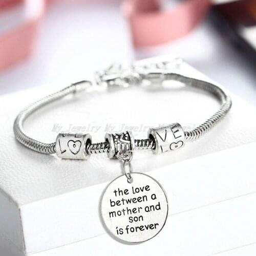12PC Love Bead Bracelets The Love Between A Mother And Son Is Forever Round Pendant Bangles Family Mom Mother Son Birthday Gifts