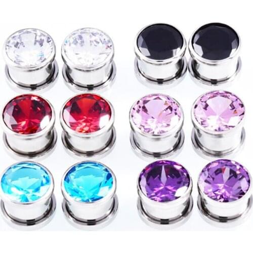 2PCS Fashion Stainless steel Blue Crystal Ear Plugs Tunnels Flesh Expansions Piercing Earring Gauges Sexy Body Jewelry Gift