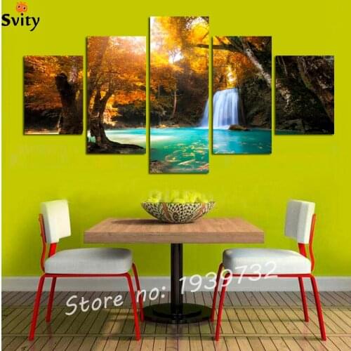 5 piece canvas wall art Red tree painting Tree of life Painting on canvas tree Maple leaf Large wall Decoration unframed F1716