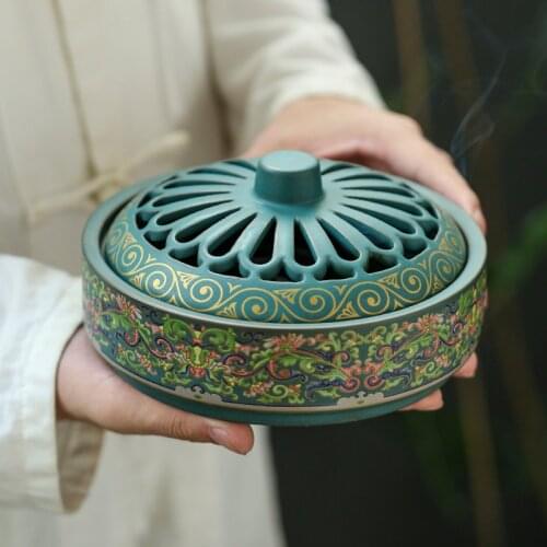 Large Ceramic Mosquito Repellent Incense Burner Coil Aroma Censer Smell Removing Living Room Decor Porcelain Coil Incense Holder