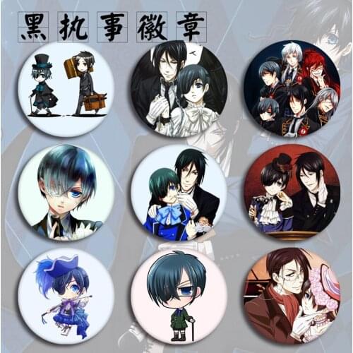 Black Butler Ciel Phantomhive Cosplay Badge Sebastian Michaelis Brooch Pins Collection Badges for Backpacks Clothes pins