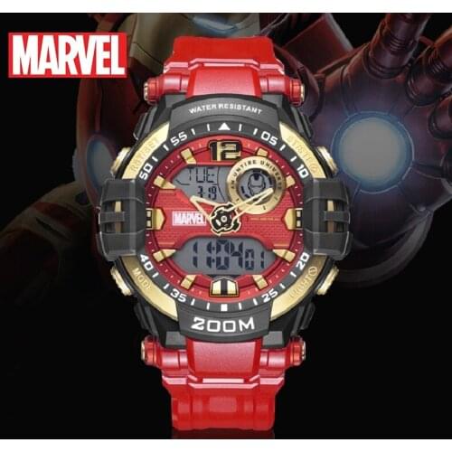 Disney Original 200M Waterproof Swim Dual Display Men Women Unisex Multi Function Sports Wrist Watch Iron Man Marvel Cartoon New