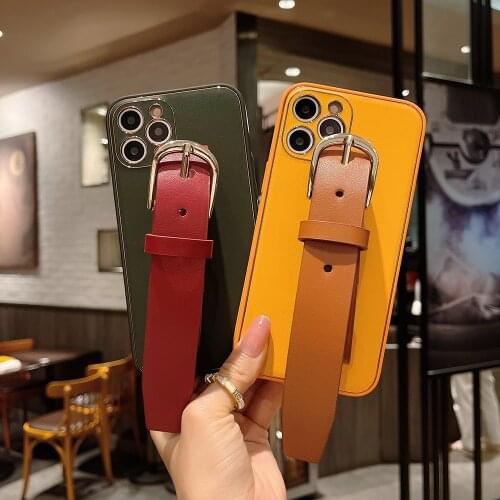 Luxury Leather Wrist Strap Phone Case for IPhone 11 12 Pro Max SE 2020 Holder Cover for IPhone XR X XS 7 8 Plus Back Shell Coque