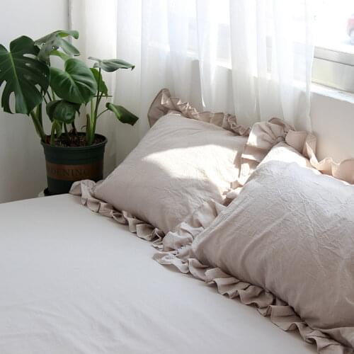 Korean Solid Pillow Cases 100% Cotton Pillowcases White Gray Letter Pillow Case Girls Pillowcase with Ruffles Pillow Covers