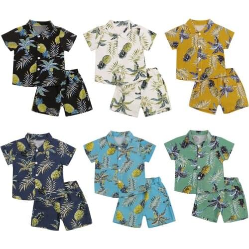 FOCUSNORM 6 Colors Summer Causal Kids Boys Clothes Sets Floral Printed Single Breasted Shirts Shorts Beach Sets 0-5Y