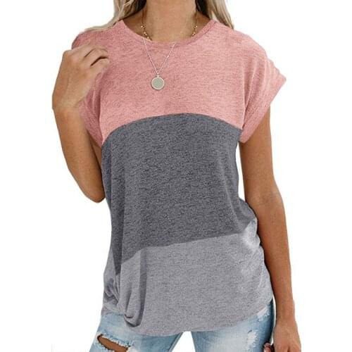 T-shirt Tops Womens clothing New Style Explosion Short-sleeved Round Neck Loose Color Matching Twisted