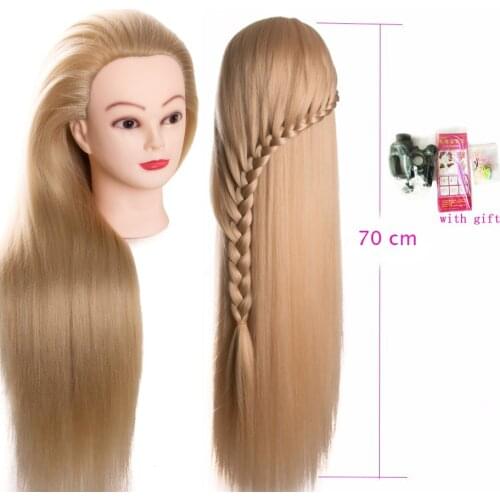 Synthetic mannequin head dolls for hairdressers 70 cm hair hairstyles Female Mannequin Hairdressing Styling Training Head bonde