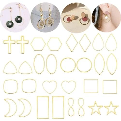 Julie Wang 15PCS Hollow Geometric Charms Stainless Steel Mixed Round Square Oval Triangle Star Heart Jewelry Making Accessory