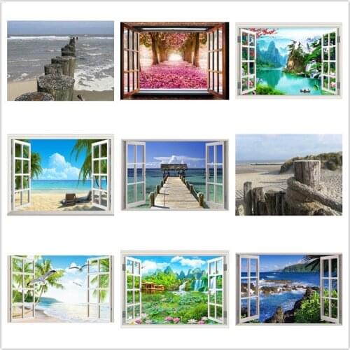 Kexinzu Full Square Drill 5D DIY Diamond embroidery Window Scenery Diamond Painting Cross Stitch Rhinestone Mosaic Decor Gift