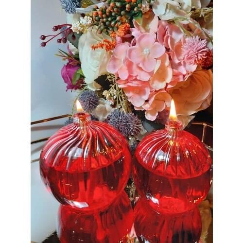 Viyale Store Sphere Carved Glass Oil Lamp Dual Set