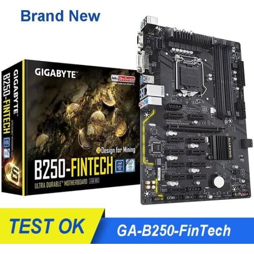 For GIGABYTE GA B250-FinTech Desktop GA-B250-FinTech 12PCI-E LGA 1151 DDR4 BTC PRO Motherboard B250M B250 Socket Mainboard NEW