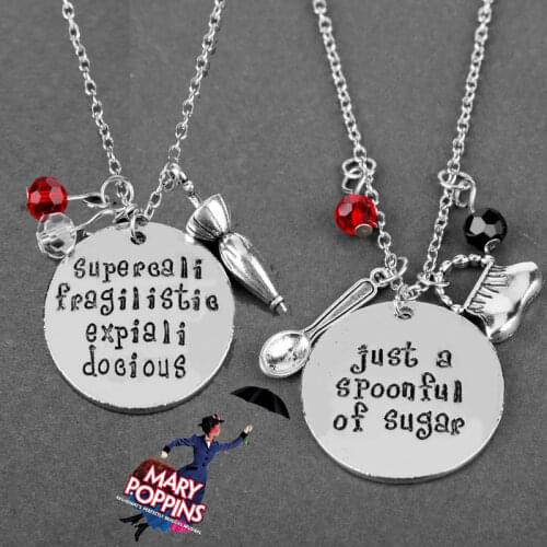 Mary Poppins Jewelry Movie Prop Pendant Necklaces spoon Handbags Umbrella Crystals Charms Necklace Womens Choker