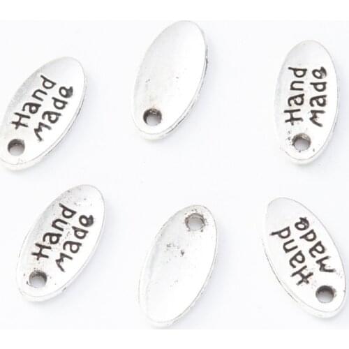 50PCS Hand Made Letter Pattern Metal Labels Tags For Sewing Garment Bags Decoration DIY Jewelry Pendant Accessories