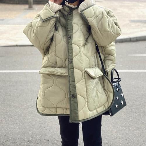 Za Women Fashion O NeckThin Cotton Padded Clothes Parka Coat Vintage Female Oversize Outerwear Shirt Loose Jacket