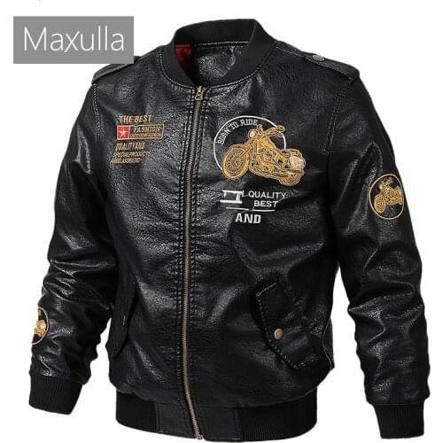 Maxulla Winter Mens Leather Jacket Casual Men Faux Leather Coats Male Embroidered Motorcycle Leather Jackets Biker PU Coats 5XL