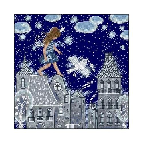 M662 Fairy tale girl living on the roof Counted Cross Stitch 11CT 14CT 18CT Cross Stitch Kits Embroidery Needlework Sets