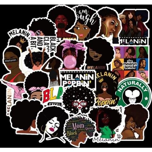 50PCS/lot Inspirational Black Girl Melanin Poppin Sticker For DIY Laptop Phone Guitar Suitcase Luggage Skateboard Stickers