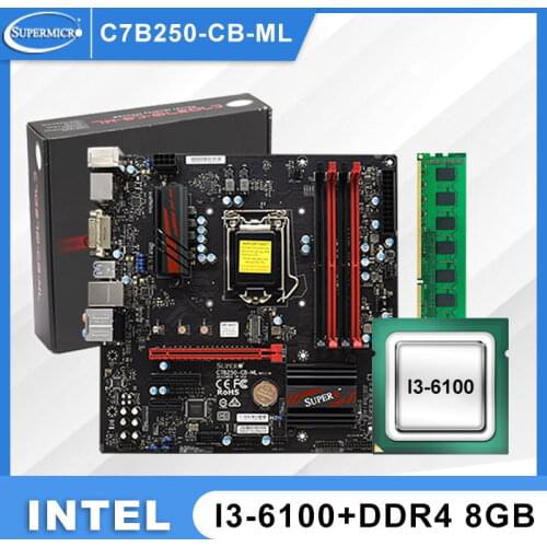 1151 NEW Motherboard MBD-C7B250-CB-ML With Intel Core i3 6100 2133 MHZ 8GB DDR4 Memory Support LGA 1151 Motherboard Set 3.7GHz