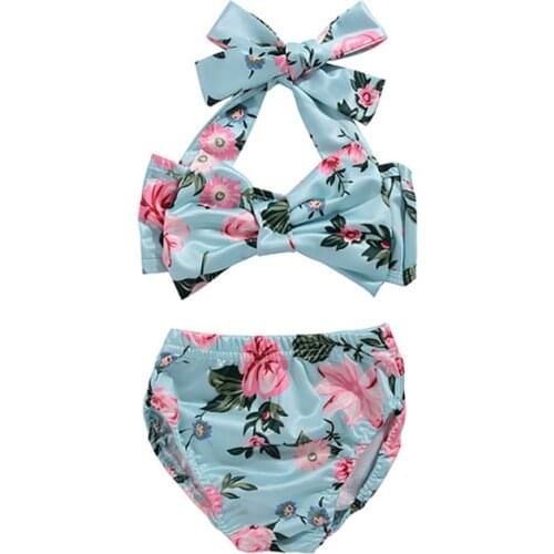 2021 New Toddler Baby Kid Girl Bikinis Set Summer Flower Bow Swimsuit Cute Children Girl Swimwear Bathing Suit Beachwear 0-5Y