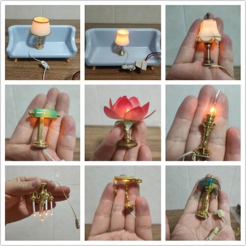 New1:12 DollHouse Mini European-style Fashion Wired Desk Lamp Furniture Lighting Decoration Accessories Can Light