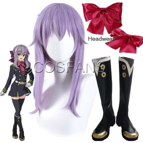 Shinoa Hiiragi Cosplay Seraph Of The End Cosplay Women Light Purple Wig Shoes Bow Cosplay Anime Cosplay Wigs Heat Resistant