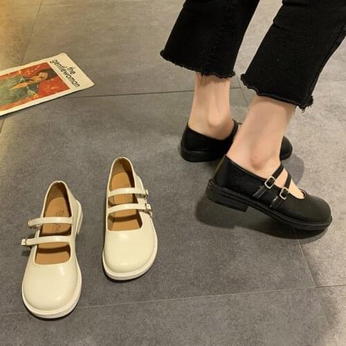 Spring Autumn Women Flats Mary Janes Shoes Double Buckle Leather Shoes Low Heels Casual Shoe Girls Student Oxford Shoes 9235G