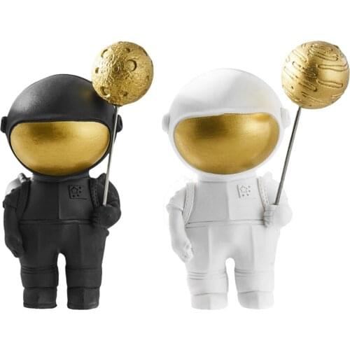 Resin Astronaut Figurines Spaceman with Moon Sculpture Decorative Miniatures Statues Gifts For Kids Boys Outer Space Lovers