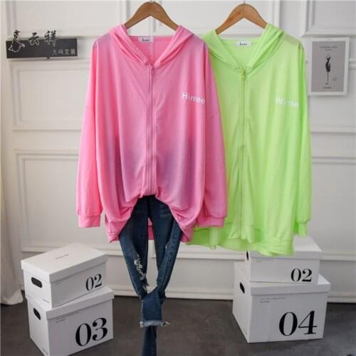 Summer Long Sleeve Thin See Through Zipper Tunic Tops Women Plain Loose Casual Hooded Tee Shirt Large Size