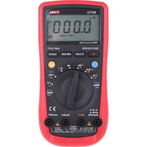UNI-T UT109 Handheld Automotive Multipurpose Meters Auto Range Multimeters USB PC Connect Dwell Tach LCD Backlight