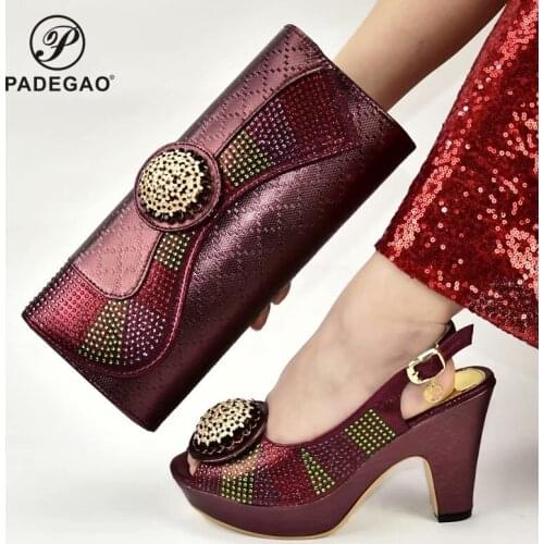 Wine Red Color Smart New Design 2020 Wedding Nigerian Shoes with Matching Bag Shoes and Bag Set African Shoes for WomeN